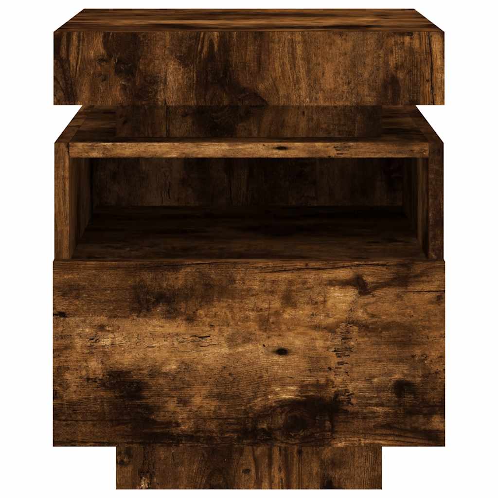 vidaXL Bedside Cabinets with LED Lights 2 pcs Smoked Oak 40x39x48,5 cm