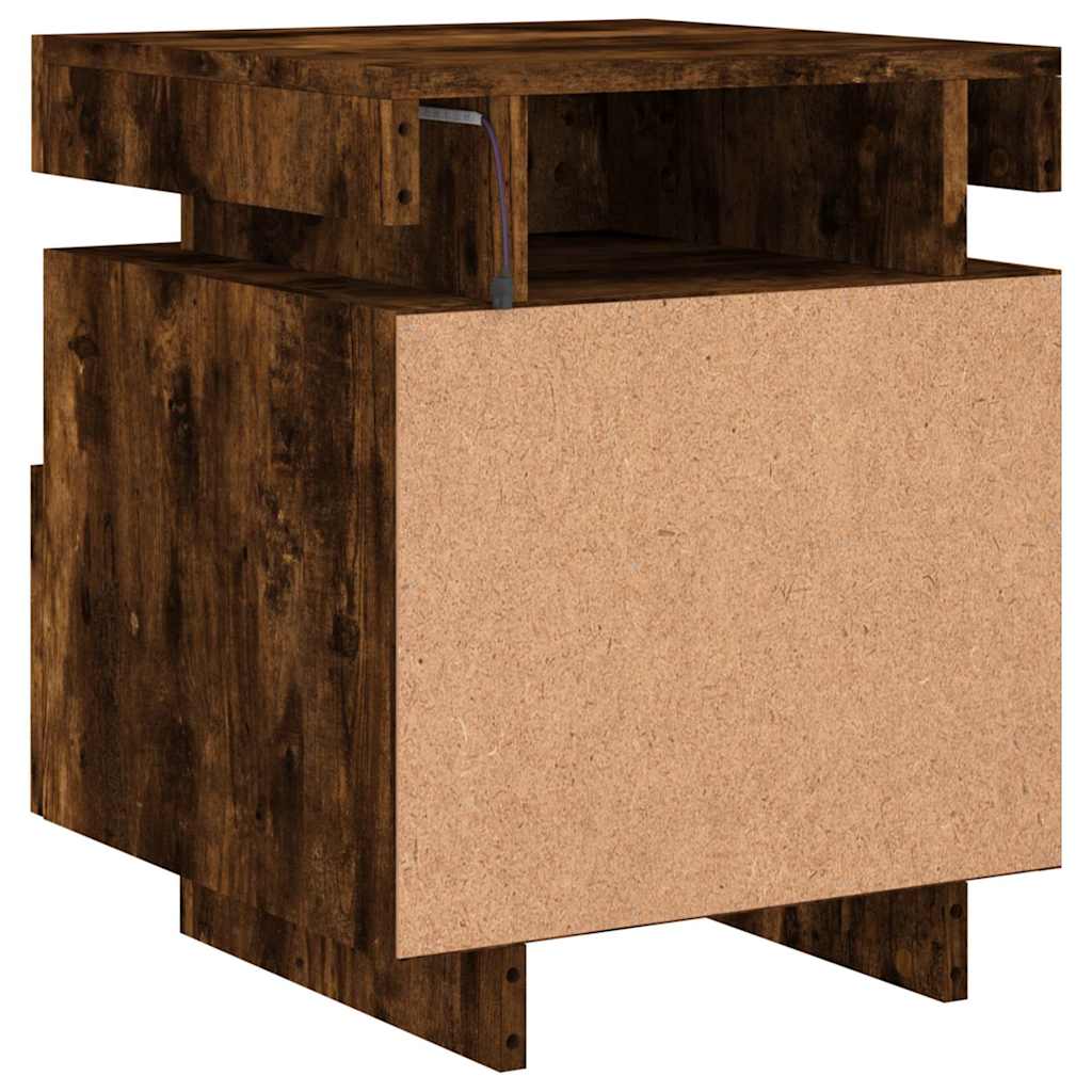 vidaXL Bedside Cabinets with LED Lights 2 pcs Smoked Oak 40x39x48,5 cm