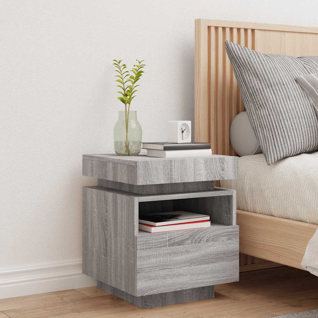 vidaXL Bedside Cabinet with LED Lights Grey Sonoma 40x39x48,5 cm