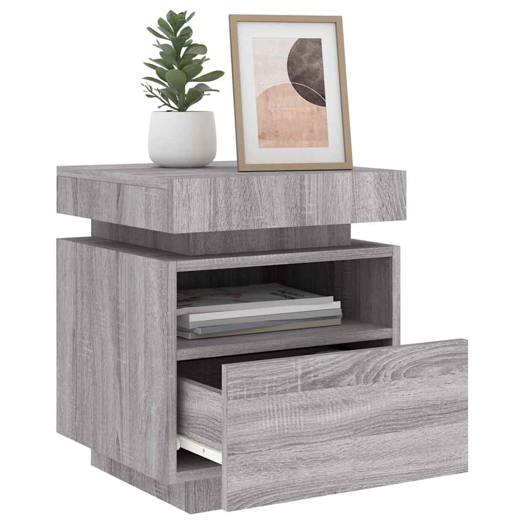 vidaXL Bedside Cabinet with LED Lights Grey Sonoma 40x39x48,5 cm