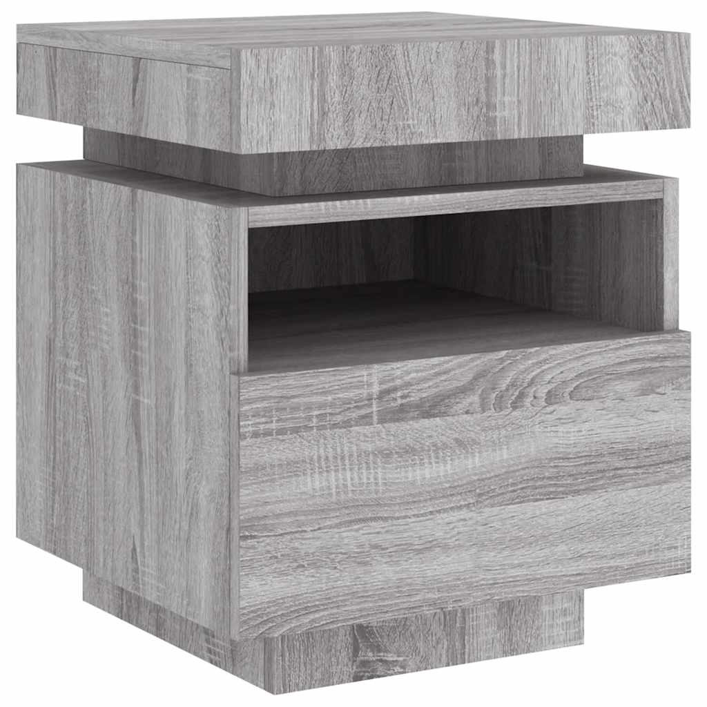 vidaXL Bedside Cabinet with LED Lights Grey Sonoma 40x39x48,5 cm