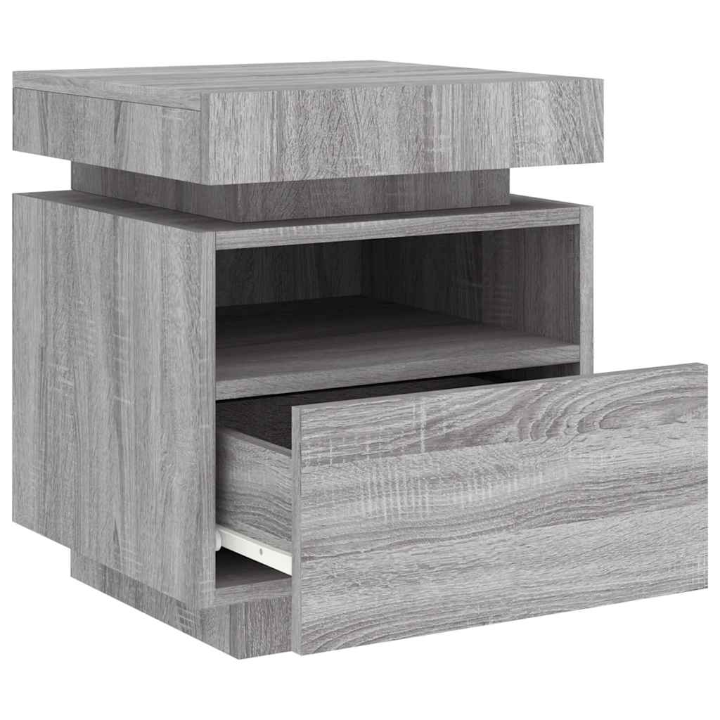 vidaXL Bedside Cabinet with LED Lights Grey Sonoma 40x39x48,5 cm