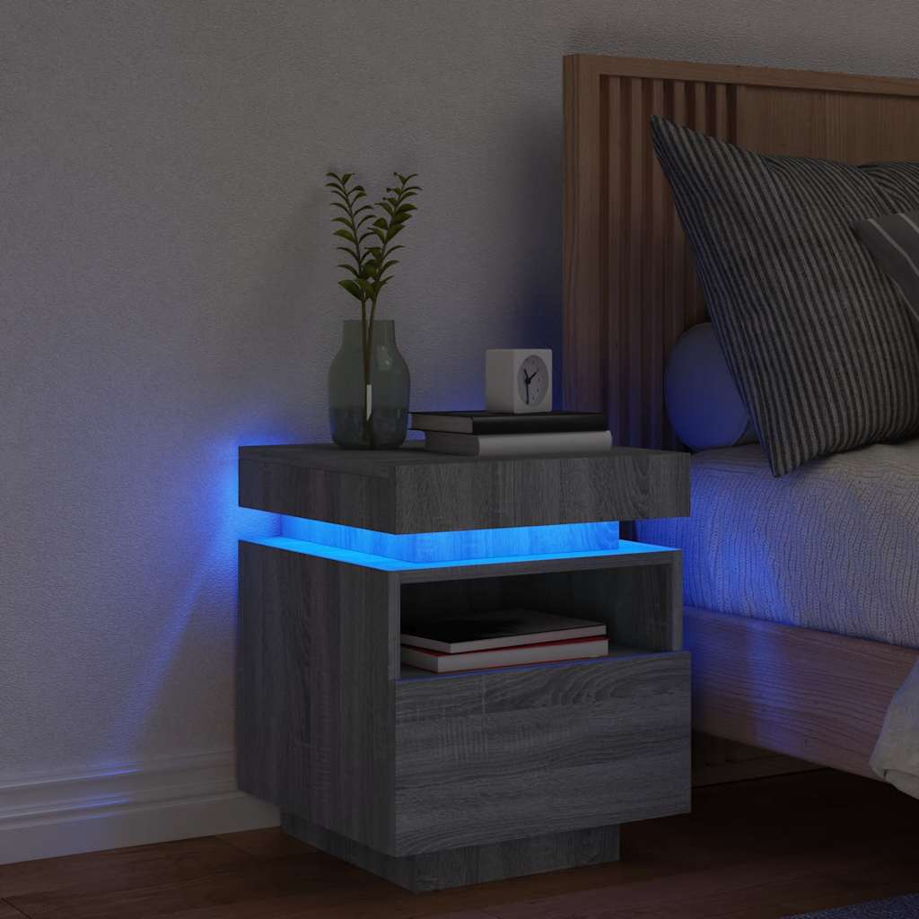 vidaXL Bedside Cabinet with LED Lights Grey Sonoma 40x39x48,5 cm