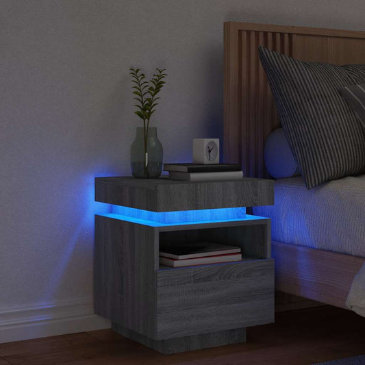 vidaXL Bedside Cabinet with LED Lights Grey Sonoma 40x39x48,5 cm