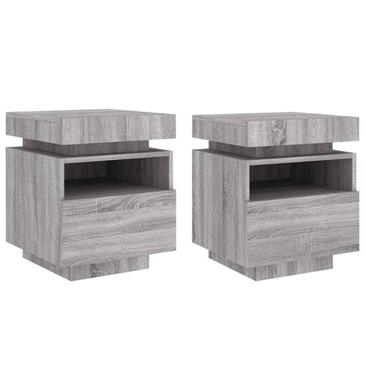 vidaXL Bedside Cabinets with LED Lights 2 pcs Grey Sonoma 40x39x48.5cm