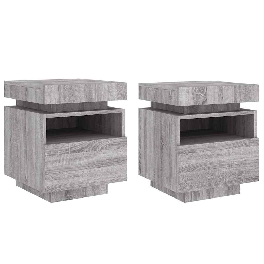 vidaXL Bedside Cabinets with LED Lights 2 pcs Grey Sonoma 40x39x48.5cm
