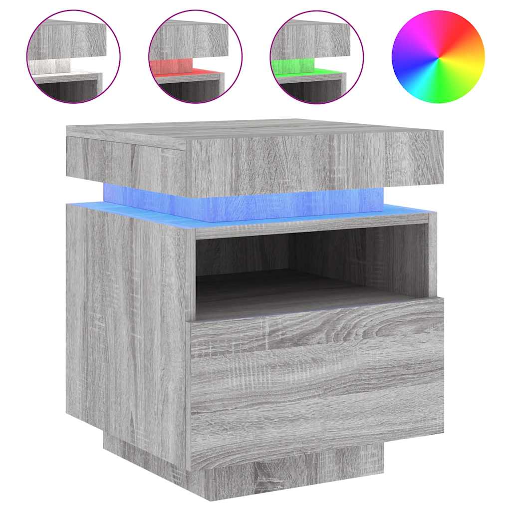 vidaXL Bedside Cabinets with LED Lights 2 pcs Grey Sonoma 40x39x48.5cm