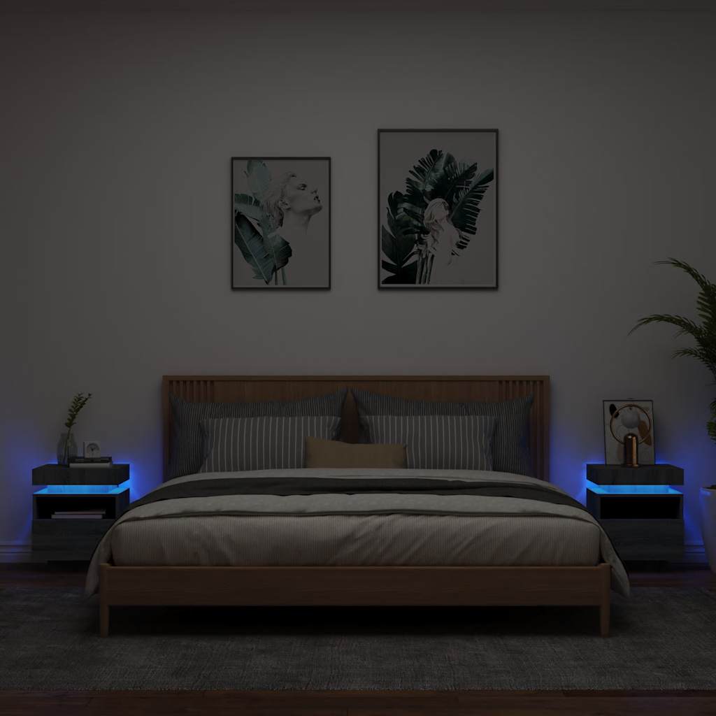 vidaXL Bedside Cabinets with LED Lights 2 pcs Grey Sonoma 40x39x48.5cm