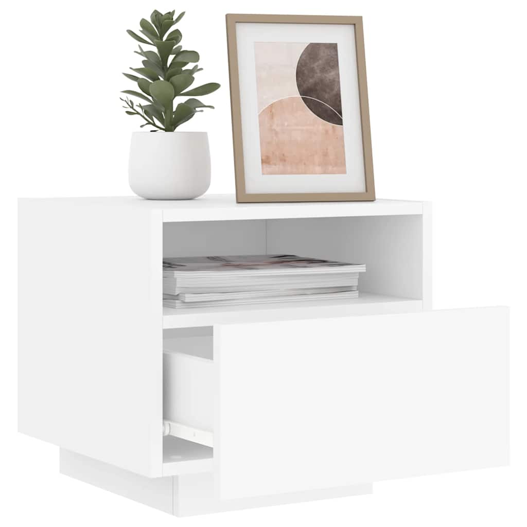 vidaXL Bedside Cabinets with LED Lights 2 pcs White 40x39x37 cm