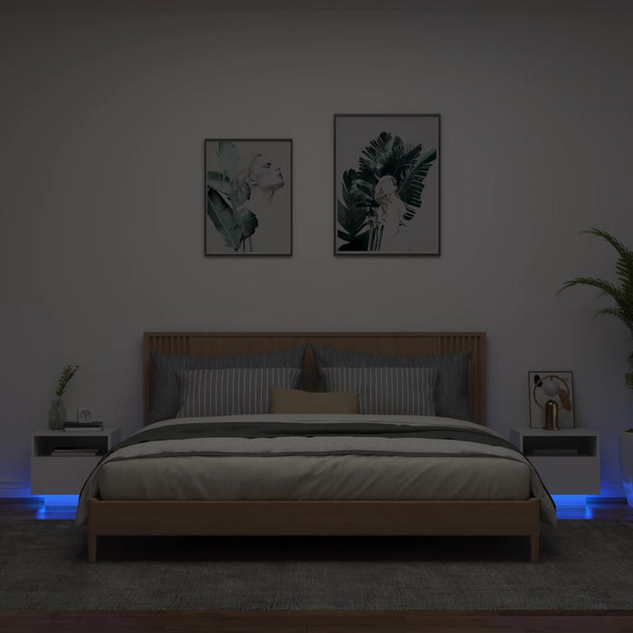 vidaXL Bedside Cabinets with LED Lights 2 pcs White 40x39x37 cm