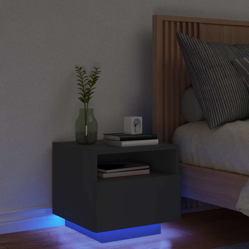 vidaXL Bedside Cabinet with LED Lights Black 40x39x37 cm