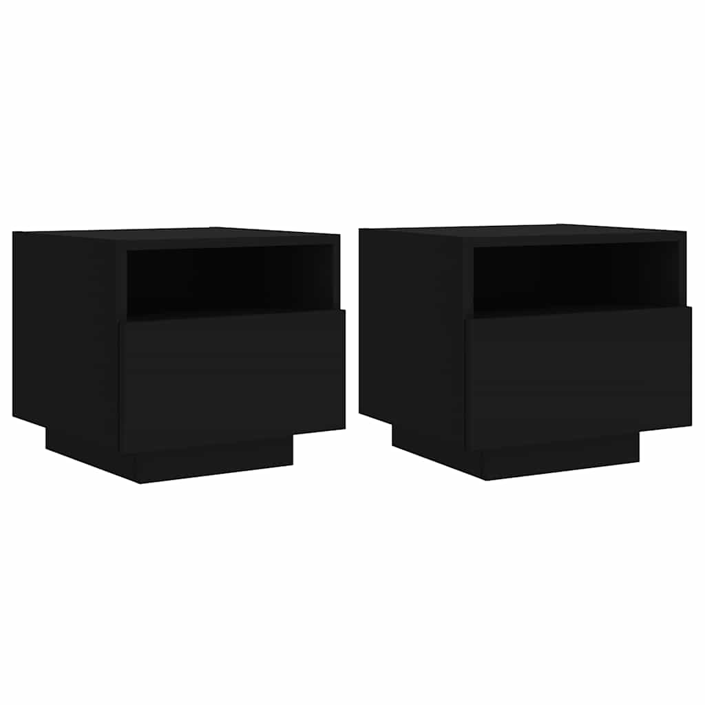 vidaXL Bedside Cabinets with LED Lights 2 pcs Black 40x39x37 cm