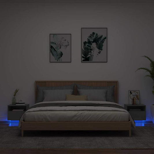 vidaXL Bedside Cabinets with LED Lights 2 pcs Black 40x39x37 cm