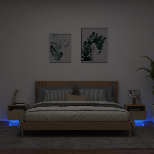 vidaXL Bedside Cabinets with LED Lights 2 pcs Sonoma Oak 40x39x37 cm