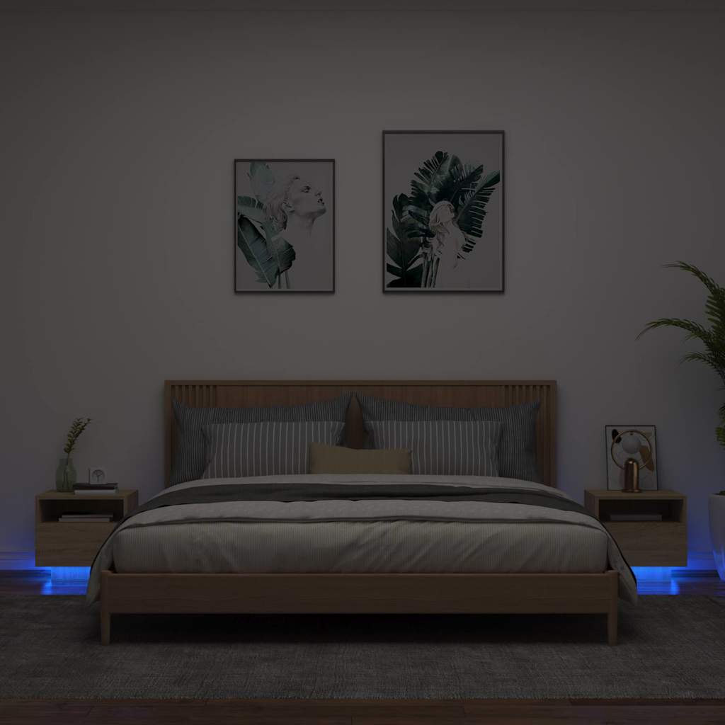 vidaXL Bedside Cabinets with LED Lights 2 pcs Sonoma Oak 40x39x37 cm