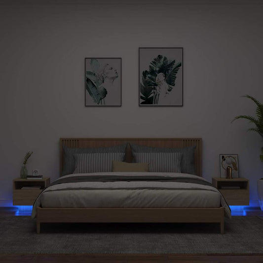 vidaXL Bedside Cabinets with LED Lights 2 pcs Sonoma Oak 40x39x37 cm
