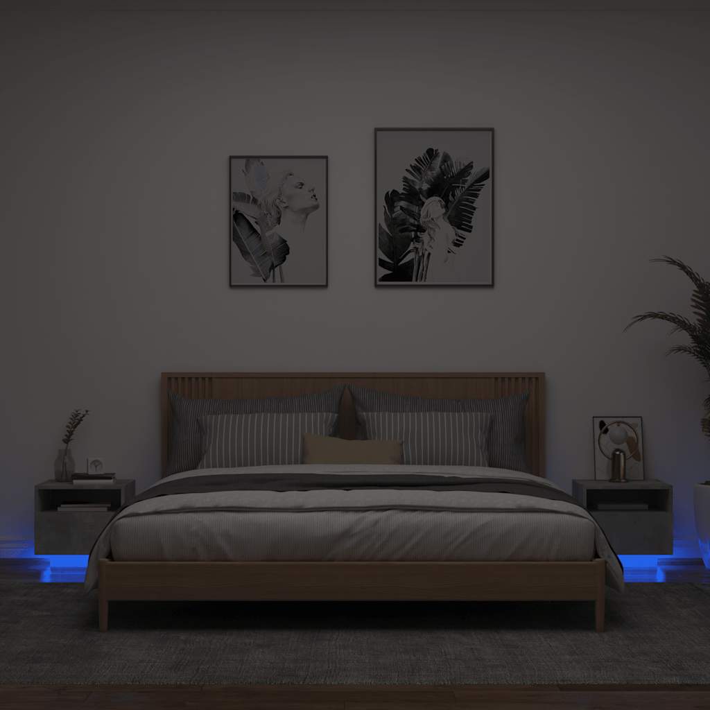 vidaXL Bedside Cabinets with LED Lights 2 pcs Concrete Grey 40x39x37 cm