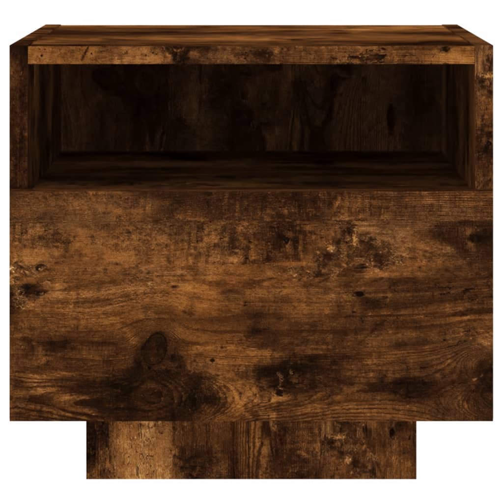 vidaXL Bedside Cabinet with LED Lights Smoked Oak 40x39x37 cm