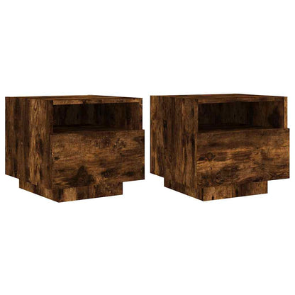 vidaXL Bedside Cabinets with LED Lights 2 pcs Smoked Oak 40x39x37 cm