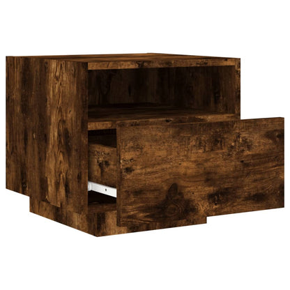 vidaXL Bedside Cabinets with LED Lights 2 pcs Smoked Oak 40x39x37 cm