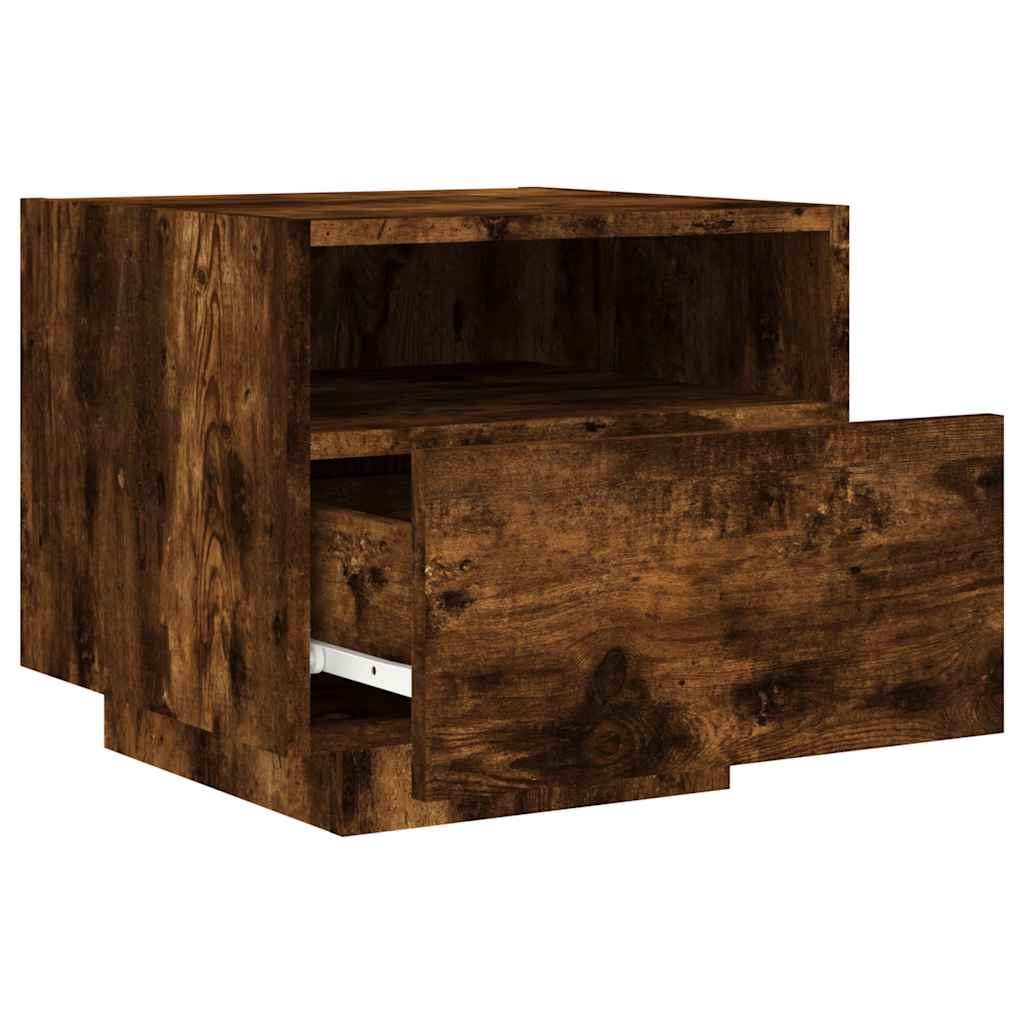 vidaXL Bedside Cabinets with LED Lights 2 pcs Smoked Oak 40x39x37 cm