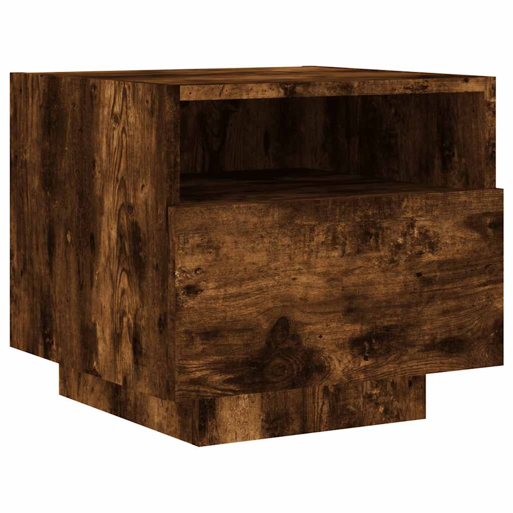 vidaXL Bedside Cabinets with LED Lights 2 pcs Smoked Oak 40x39x37 cm
