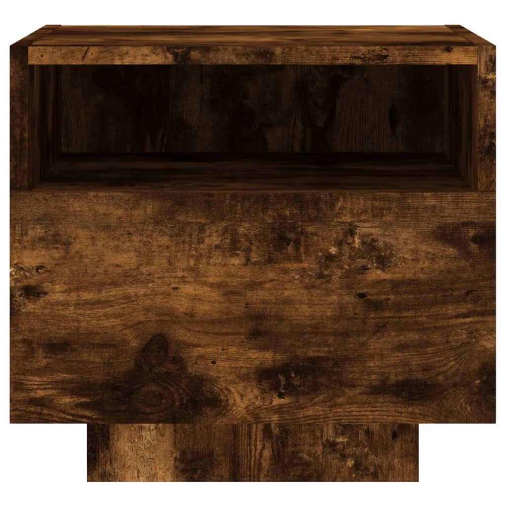 vidaXL Bedside Cabinets with LED Lights 2 pcs Smoked Oak 40x39x37 cm