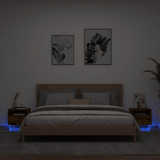 vidaXL Bedside Cabinets with LED Lights 2 pcs Smoked Oak 40x39x37 cm