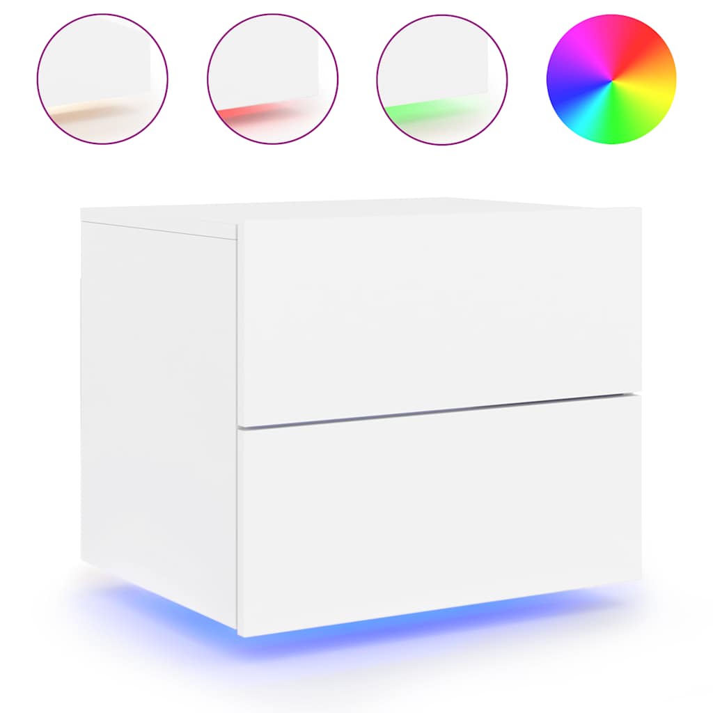 vidaXL Wall-mounted Bedside Cabinets with LED Lights 2 pcs White