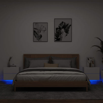 vidaXL Wall-mounted Bedside Cabinets with LED Lights 2 pcs White