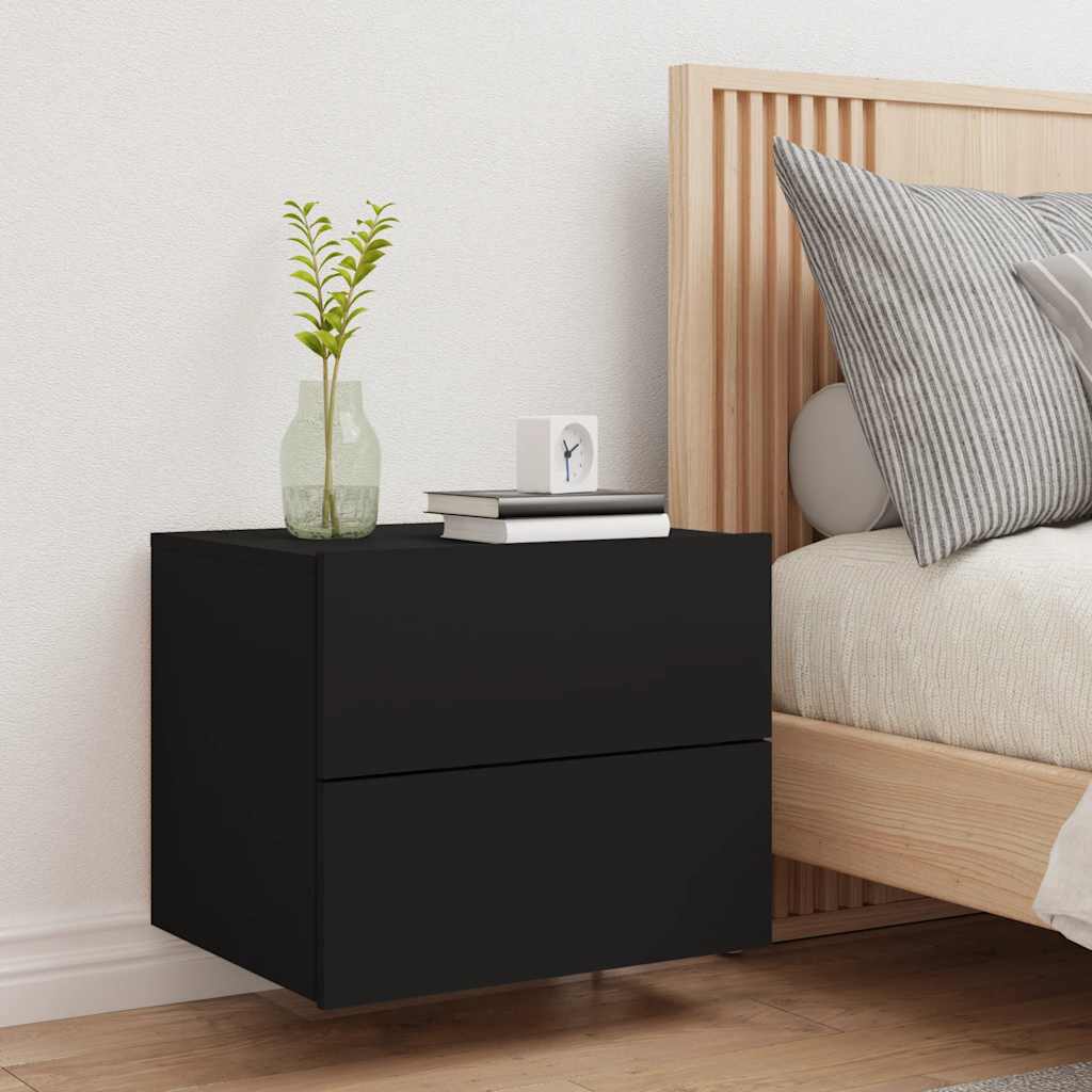 vidaXL Wall-mounted Bedside Cabinet | Black | Engineered wood | Standard