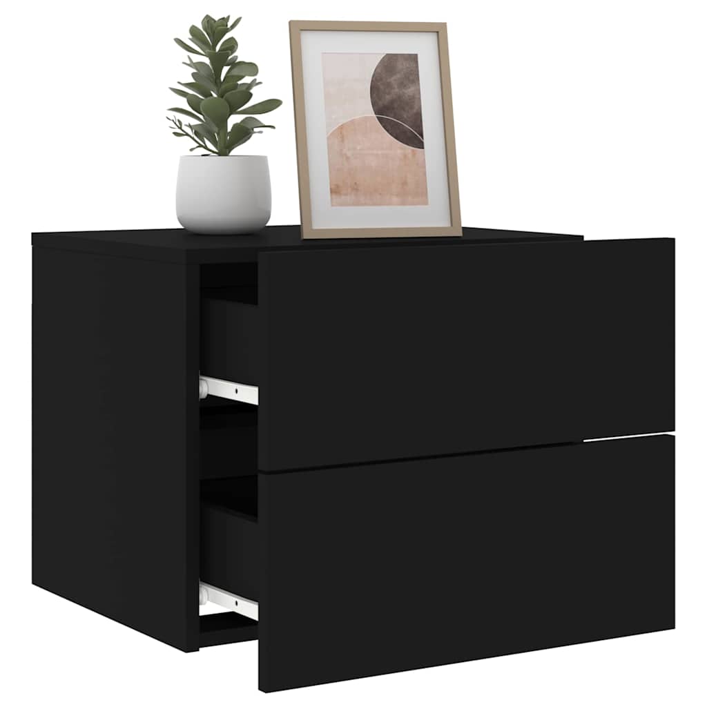 vidaXL Wall-mounted Bedside Cabinet | Black | Engineered wood | Standard