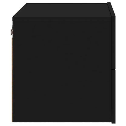 vidaXL Wall-mounted Bedside Cabinet with LED Lights Black