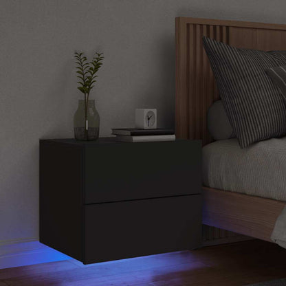 vidaXL Wall-mounted Bedside Cabinet with LED Lights Black