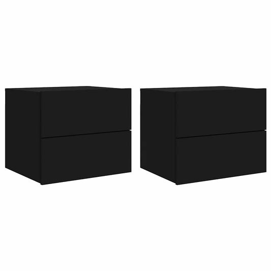 vidaXL Wall-mounted Bedside Cabinet | Set of 2 | Black | Engineered wood
