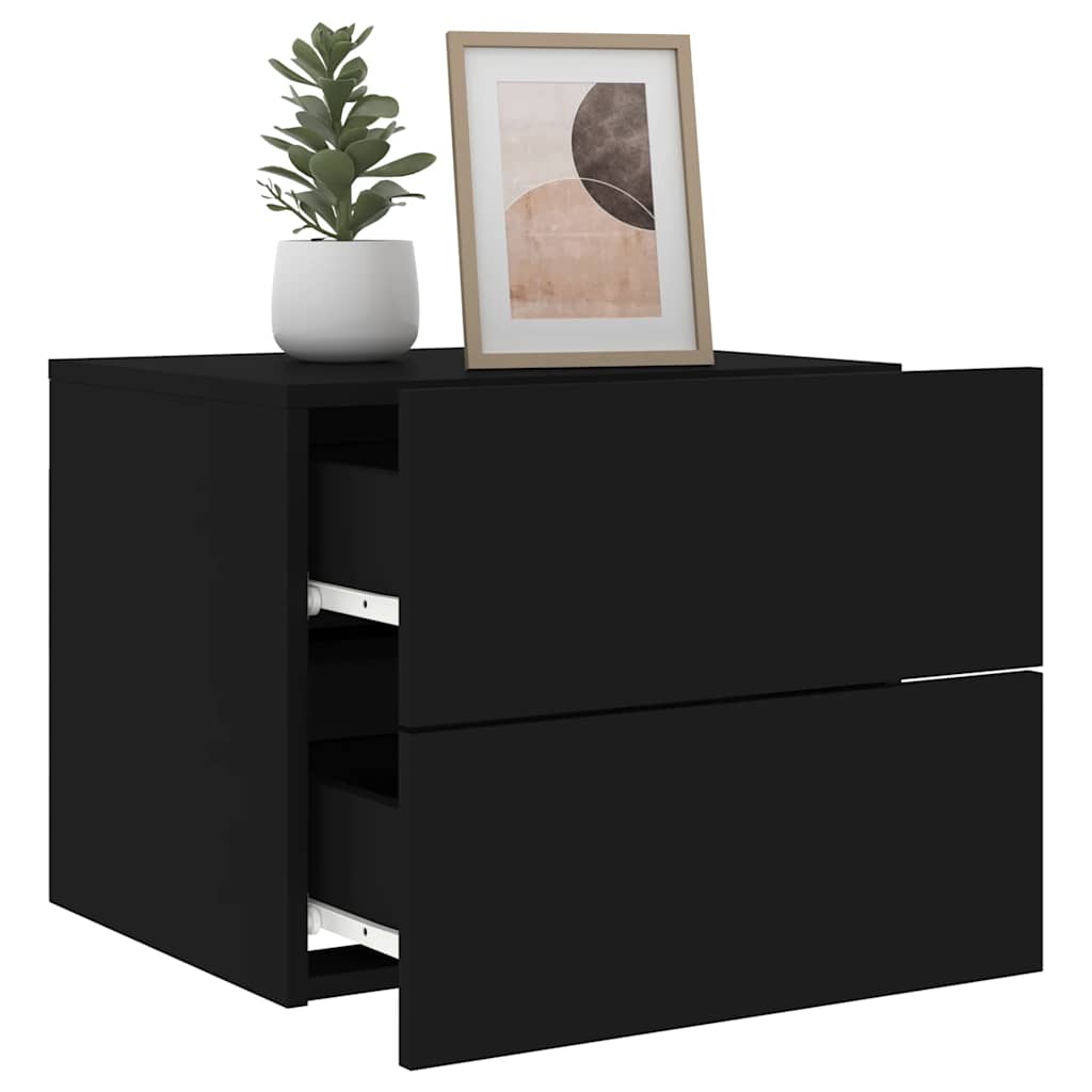 vidaXL Wall-mounted Bedside Cabinet | Set of 2 | Black | Engineered wood