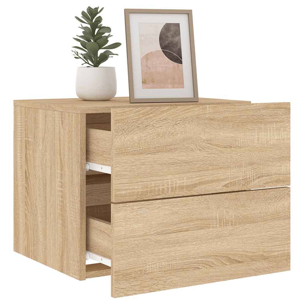 vidaXL Wall-mounted Bedside Cabinet with LED Lights Sonoma Oak