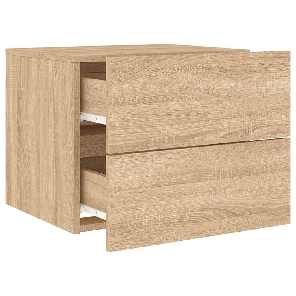 vidaXL Wall-mounted Bedside Cabinet with LED Lights Sonoma Oak