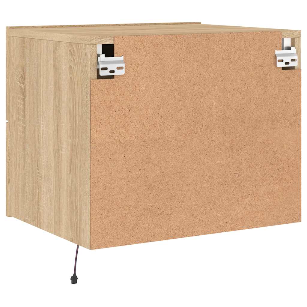 vidaXL Wall-mounted Bedside Cabinet with LED Lights Sonoma Oak