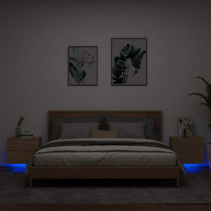 vidaXL Wall-mounted Bedside Cabinets with LED Lights 2 pcs Sonoma Oak
