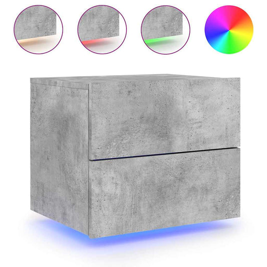 vidaXL Wall-mounted Bedside Cabinet with LED Lights Concrete Grey