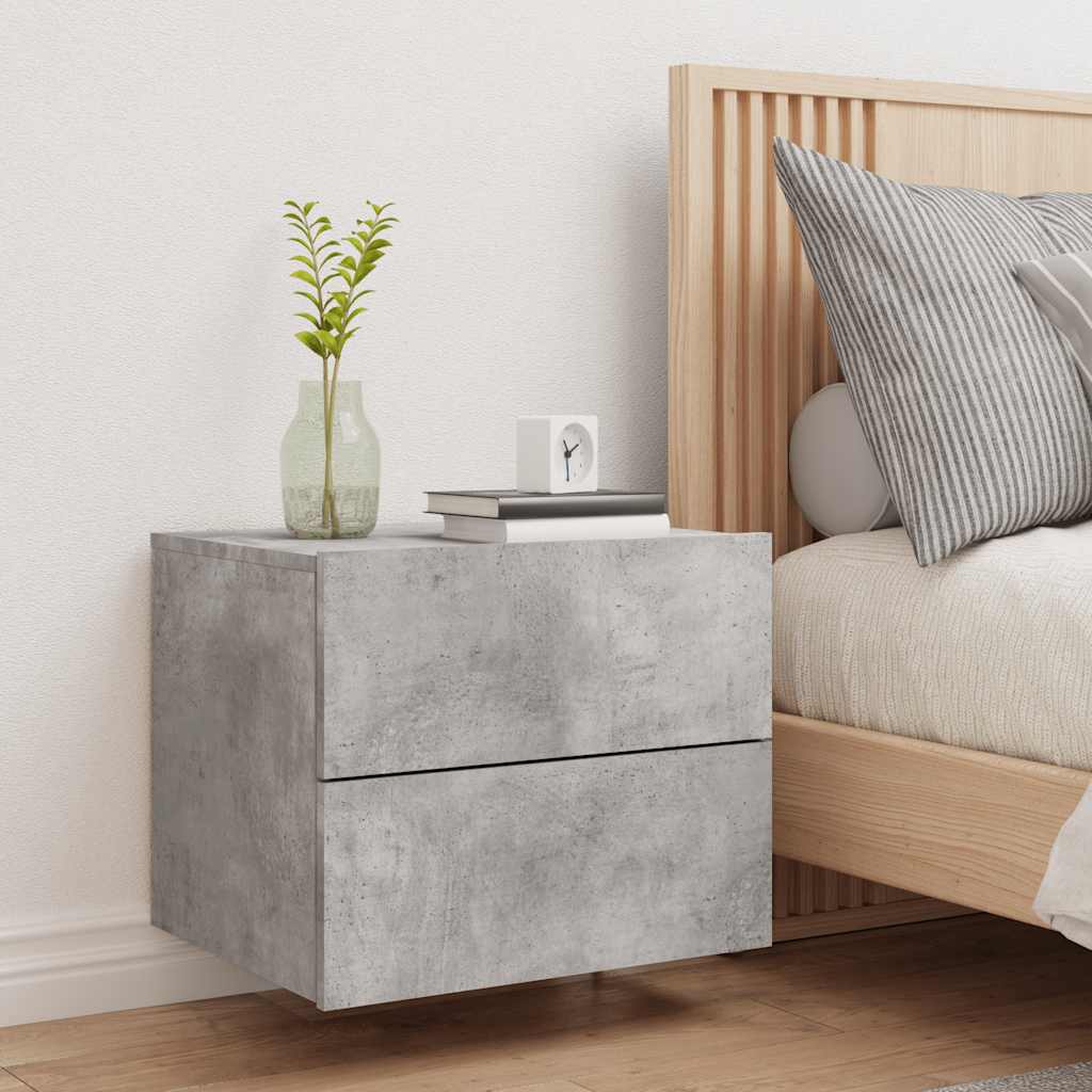 vidaXL Wall-mounted Bedside Cabinet with LED Lights Concrete Grey