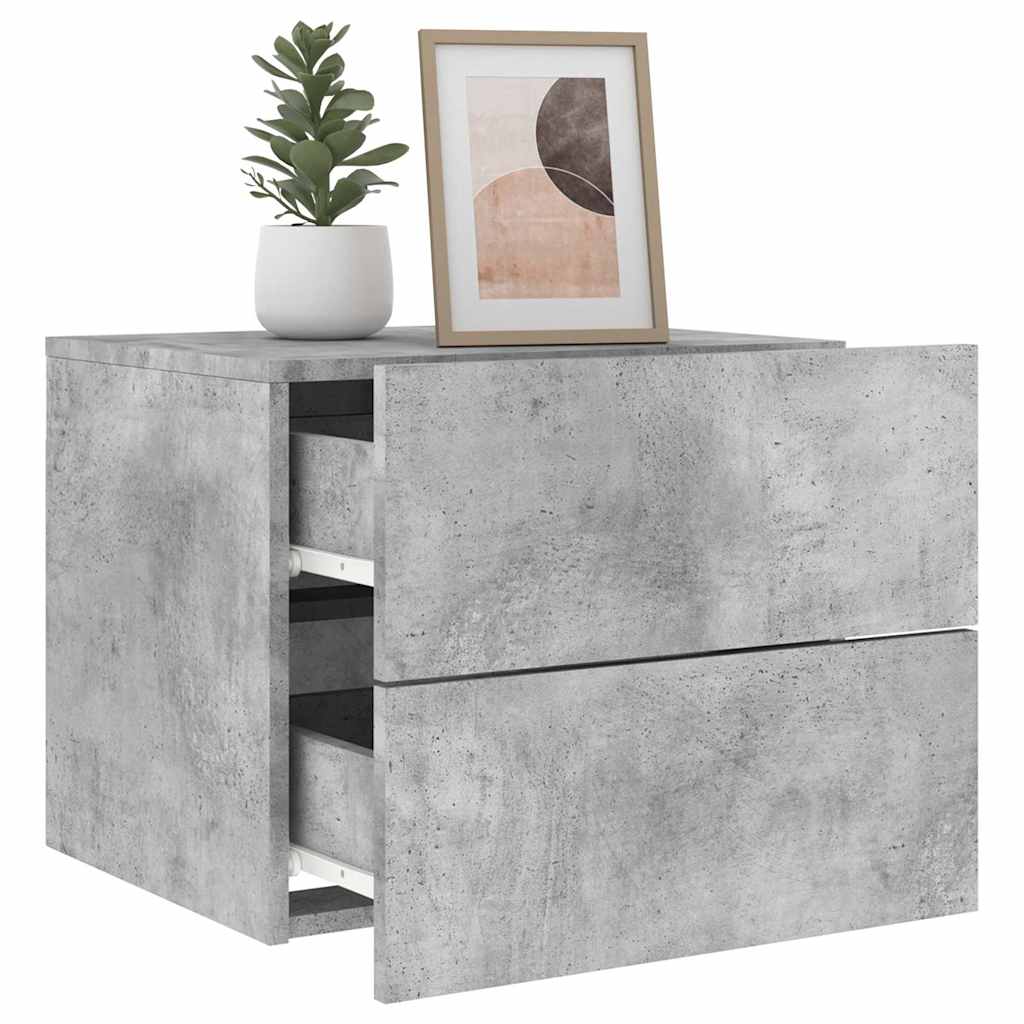 vidaXL Wall-mounted Bedside Cabinet with LED Lights Concrete Gery