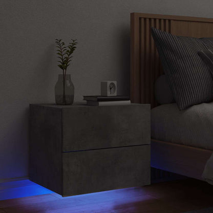 vidaXL Wall-mounted Bedside Cabinet with LED Lights Concrete Grey