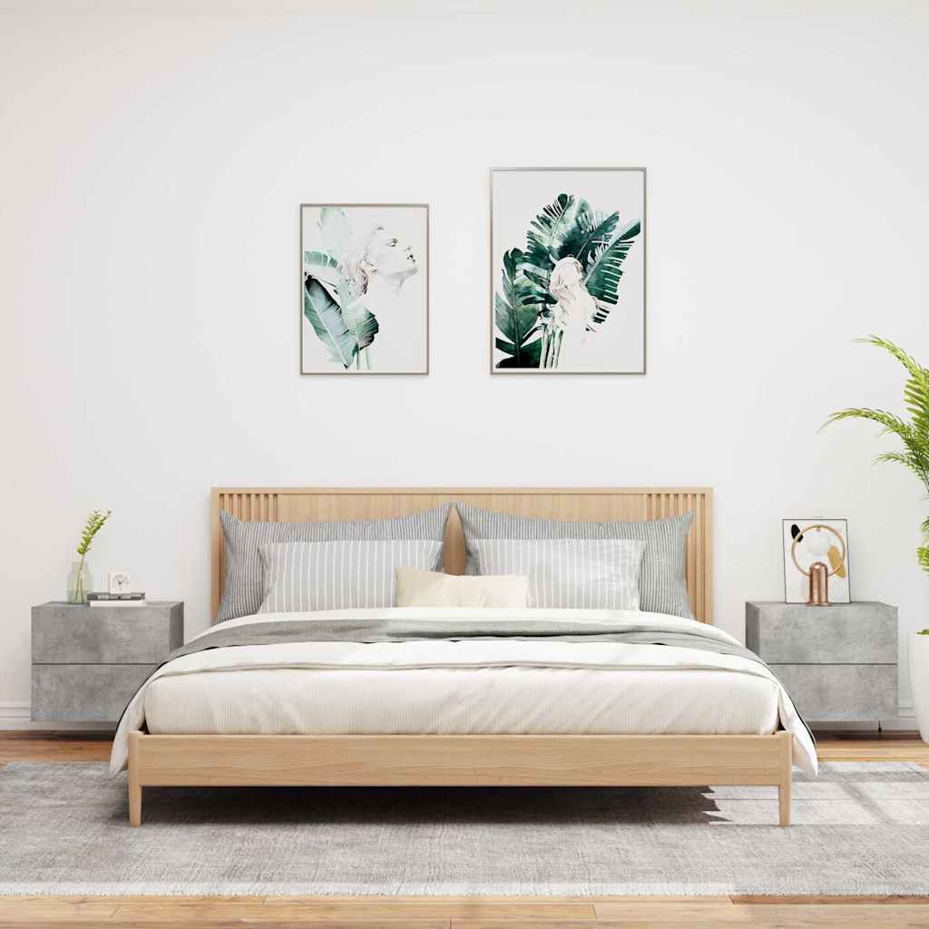 vidaXL Wall-mounted Bedside Cabinets with LED 2 pcs Concrete Grey