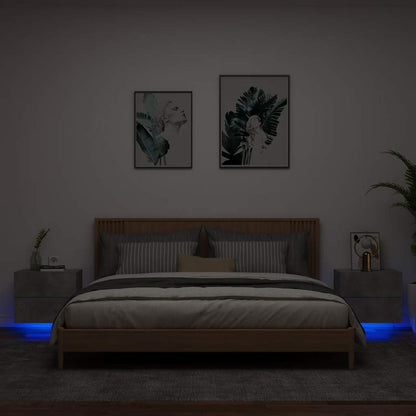 vidaXL Wall-mounted Bedside Cabinets with LED 2 pcs Concrete Grey