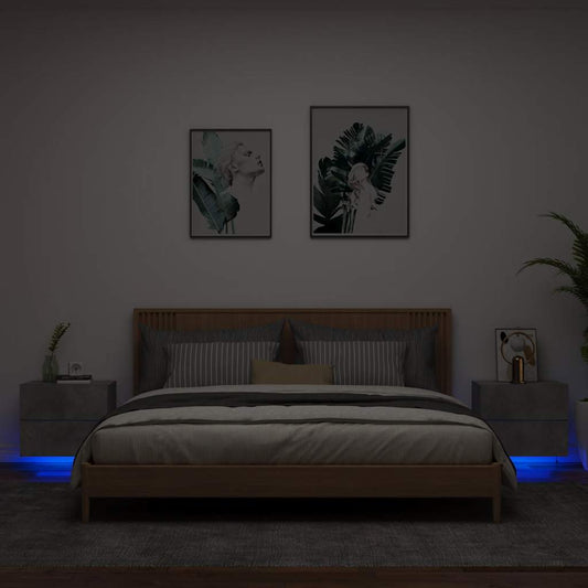 vidaXL Wall-mounted Bedside Cabinets with LED 2 pcs Concrete Grey