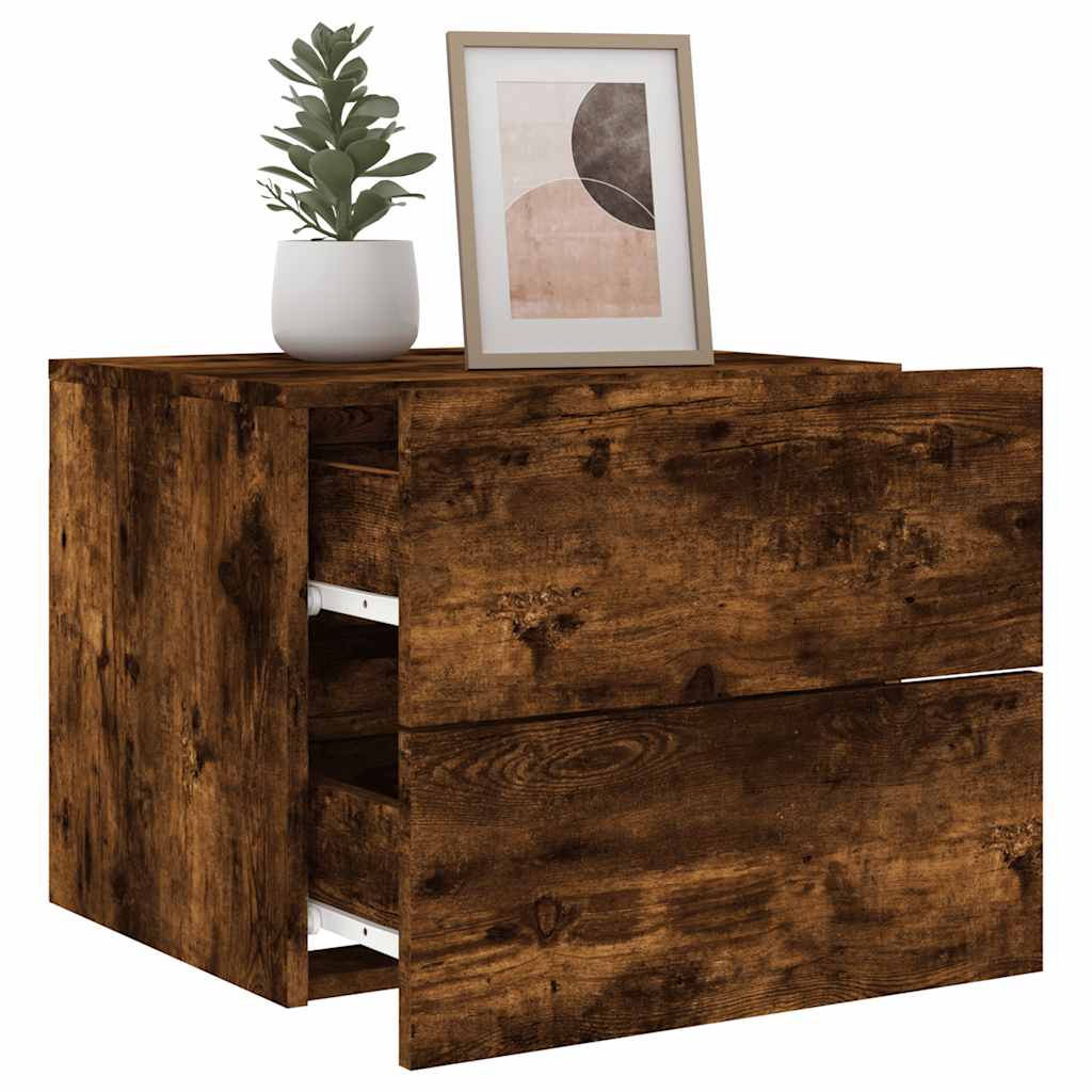 vidaXL Wall-mounted Bedside Cabinets with LED Lights 2 pcs Smoked Oak