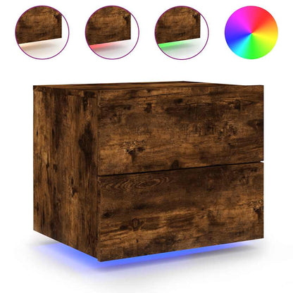 vidaXL Wall-mounted Bedside Cabinets with LED Lights 2 pcs Smoked Oak