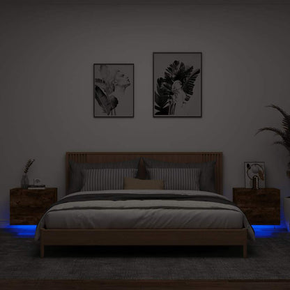 vidaXL Wall-mounted Bedside Cabinets with LED Lights 2 pcs Smoked Oak